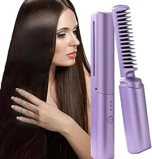 Hair Straightener Curler Comb USB Rechargeable  Portable Wireless Hair Straightener Brush Comb for Home Travel Women